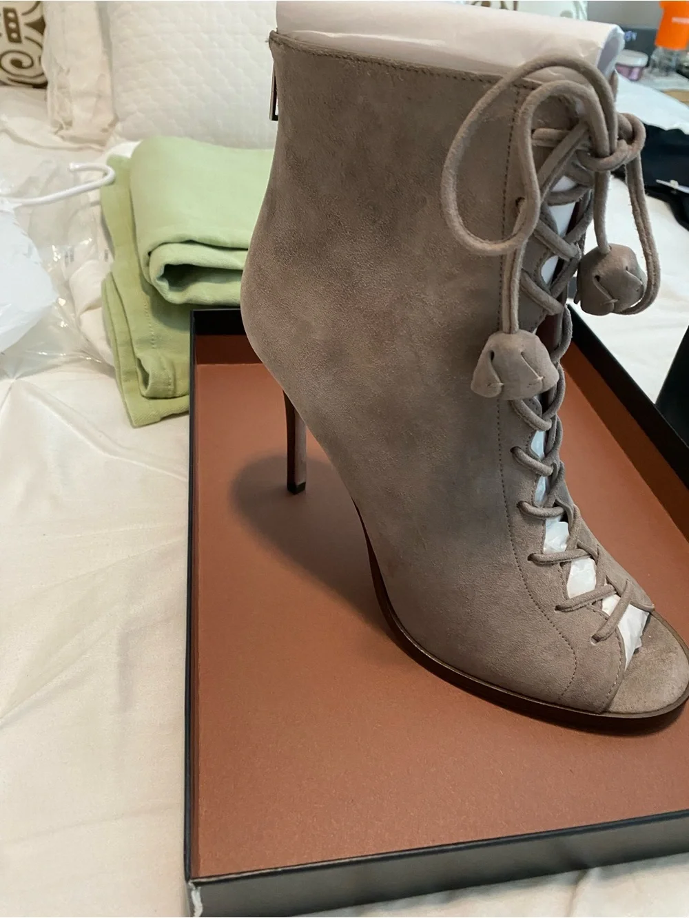 Coach Taupe Suede Lace-Up Ankle Bootie
